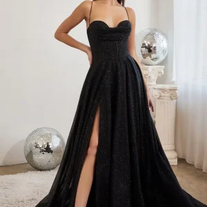 Vestido princesa diamante con escote plisado de corset ajustable y abertura en pierna