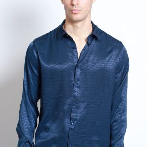 Camisa Formal Manga Larga Satinada Con Textura