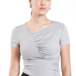 Blusa Manga Corta Cuello Asimétrico