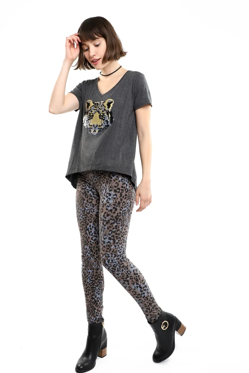 Pantalón Gabardina Animal Print Corte Skinny - Imagen 2