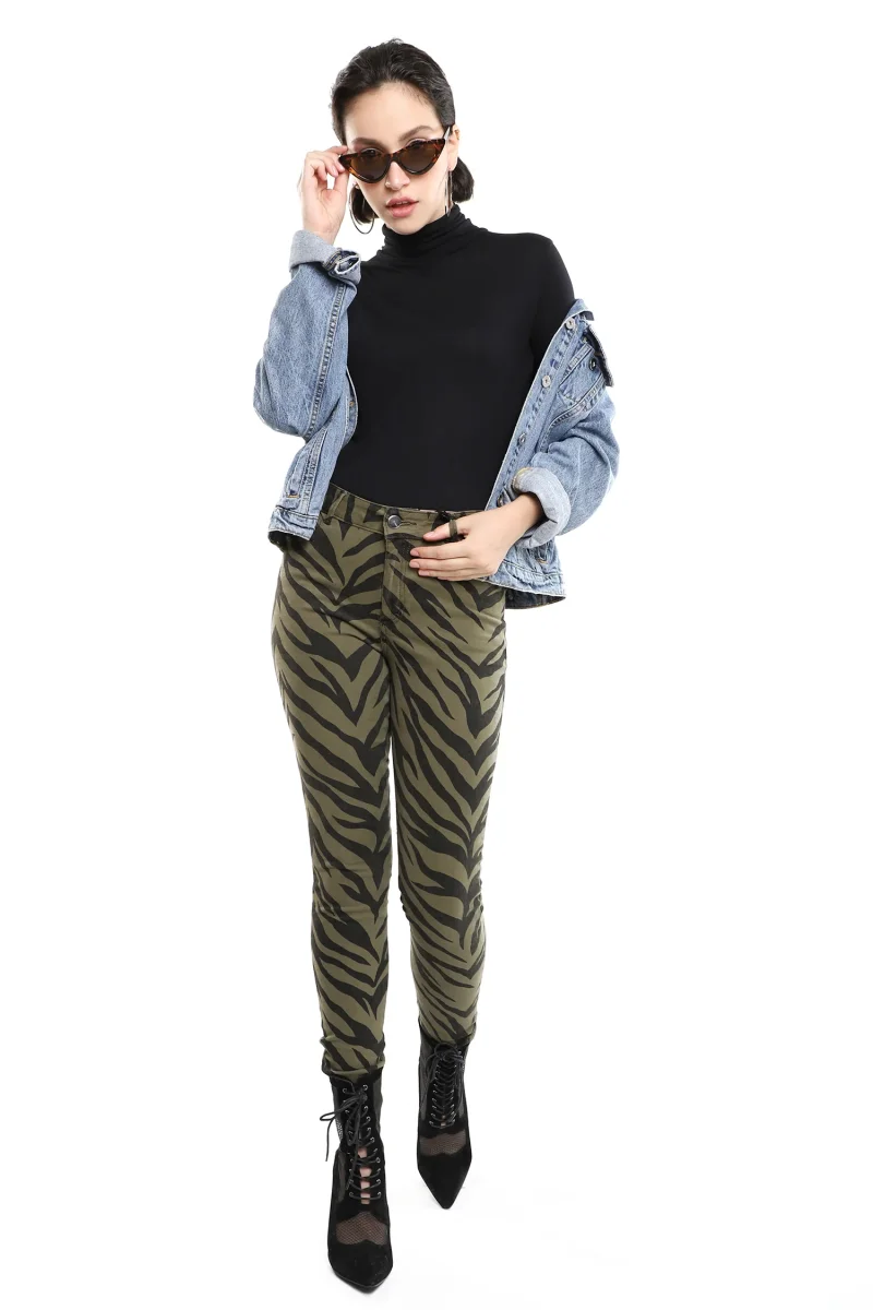 Pantalón Gabardina Estampado Corte Skinny