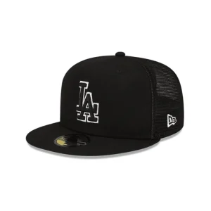 NEW ERA 59FIFTY MLB CAMIONERA LA DODGERS LOGO NEGRO Y BLANCO GORRA CERRADA NEGRA