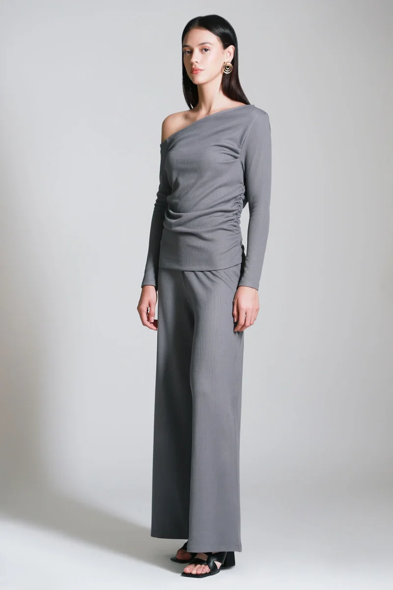 Pantalon Recto Fluido Rib Tiro Alto - Imagen 2