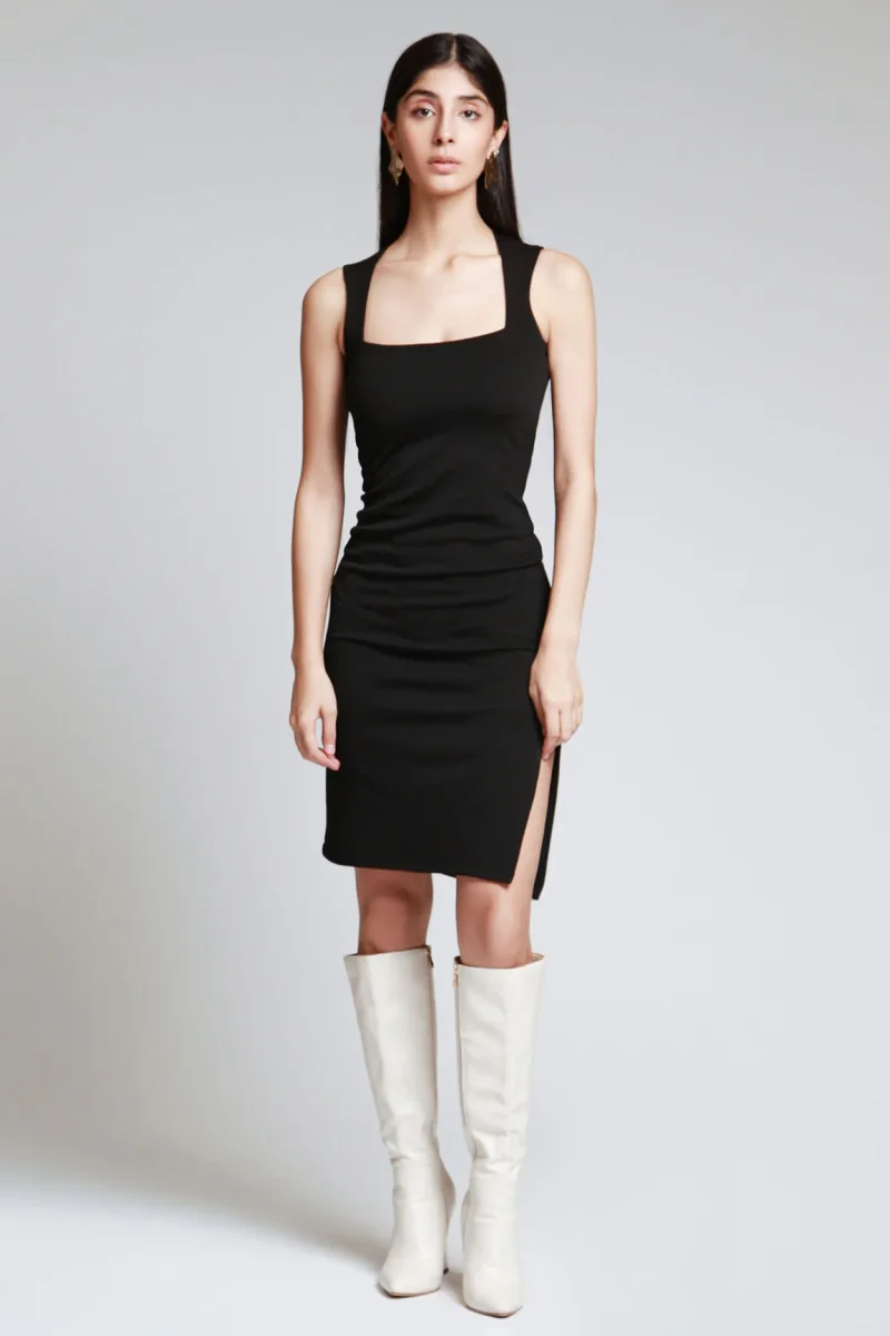 Vestido Midi Escote Cuadrado Con Abertura