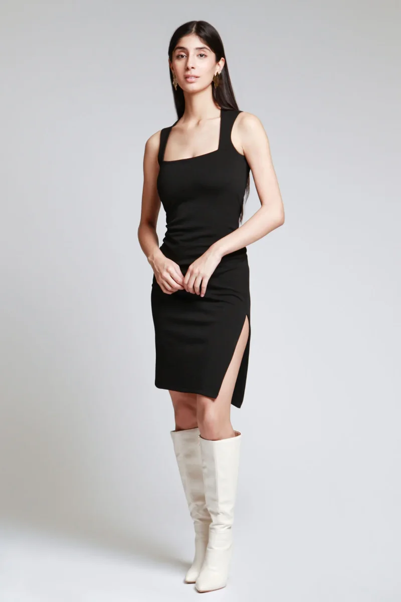 Vestido Midi Escote Cuadrado Con Abertura - Imagen 3